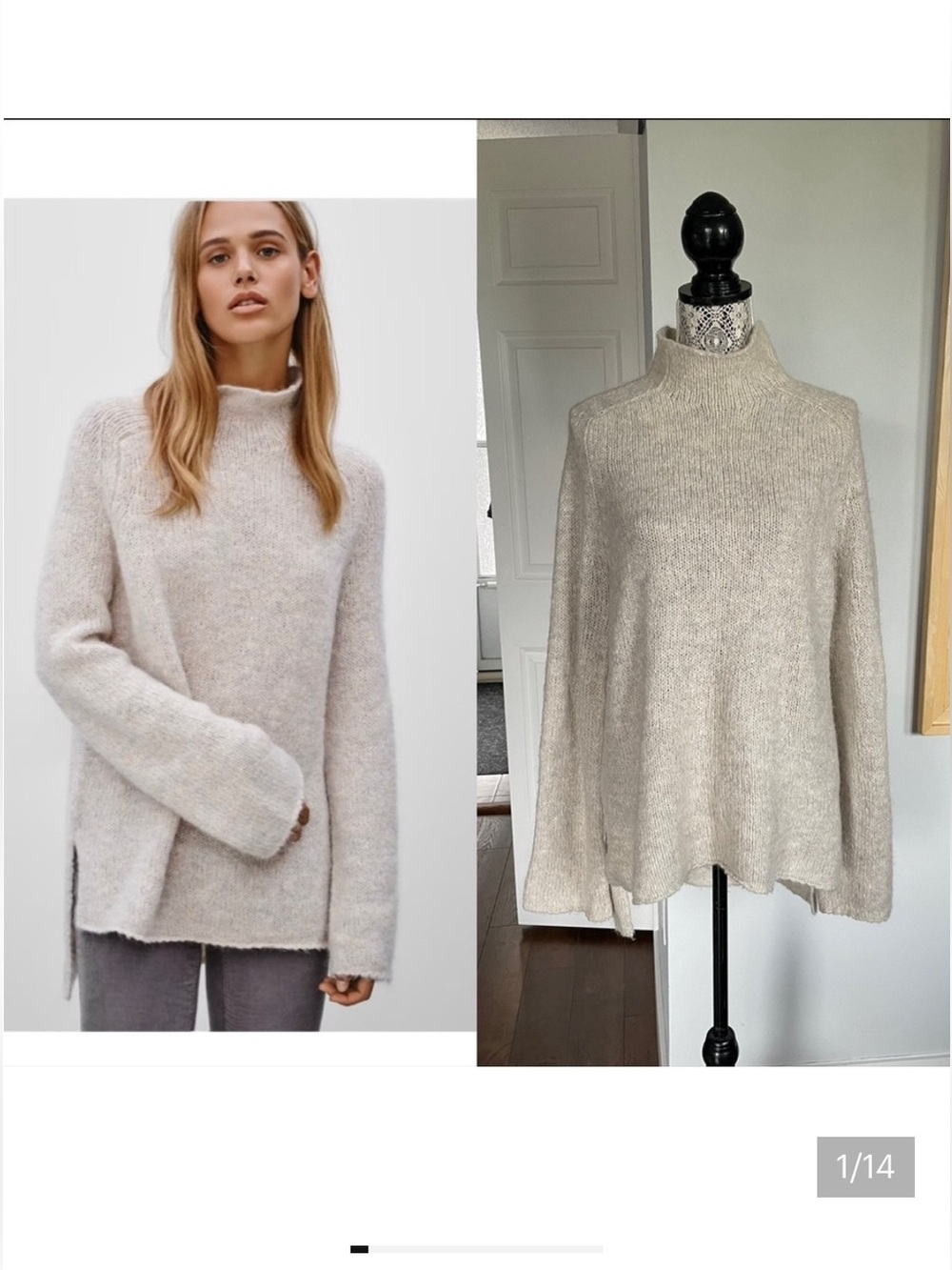 Aritzia Large Golden TNA Wool Blend Mock Neck Knit Sweater. Oatmeal.